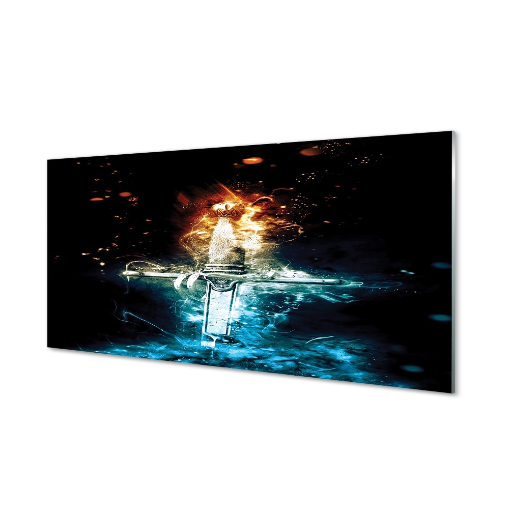 Obraz na szkle Miecz pomarańczowy i niebieski dym