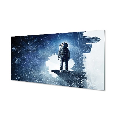 Obraz na szkle Astronauta kosmos miasto