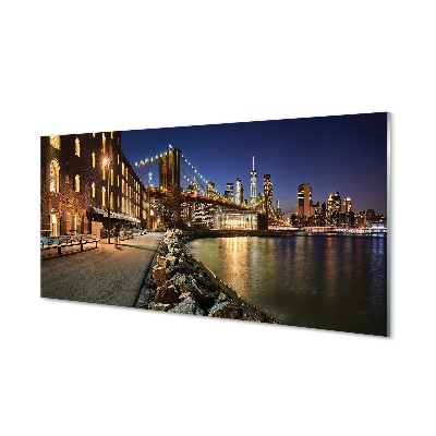 Obraz na szkle Noc rzeka wieżowce światła budynki