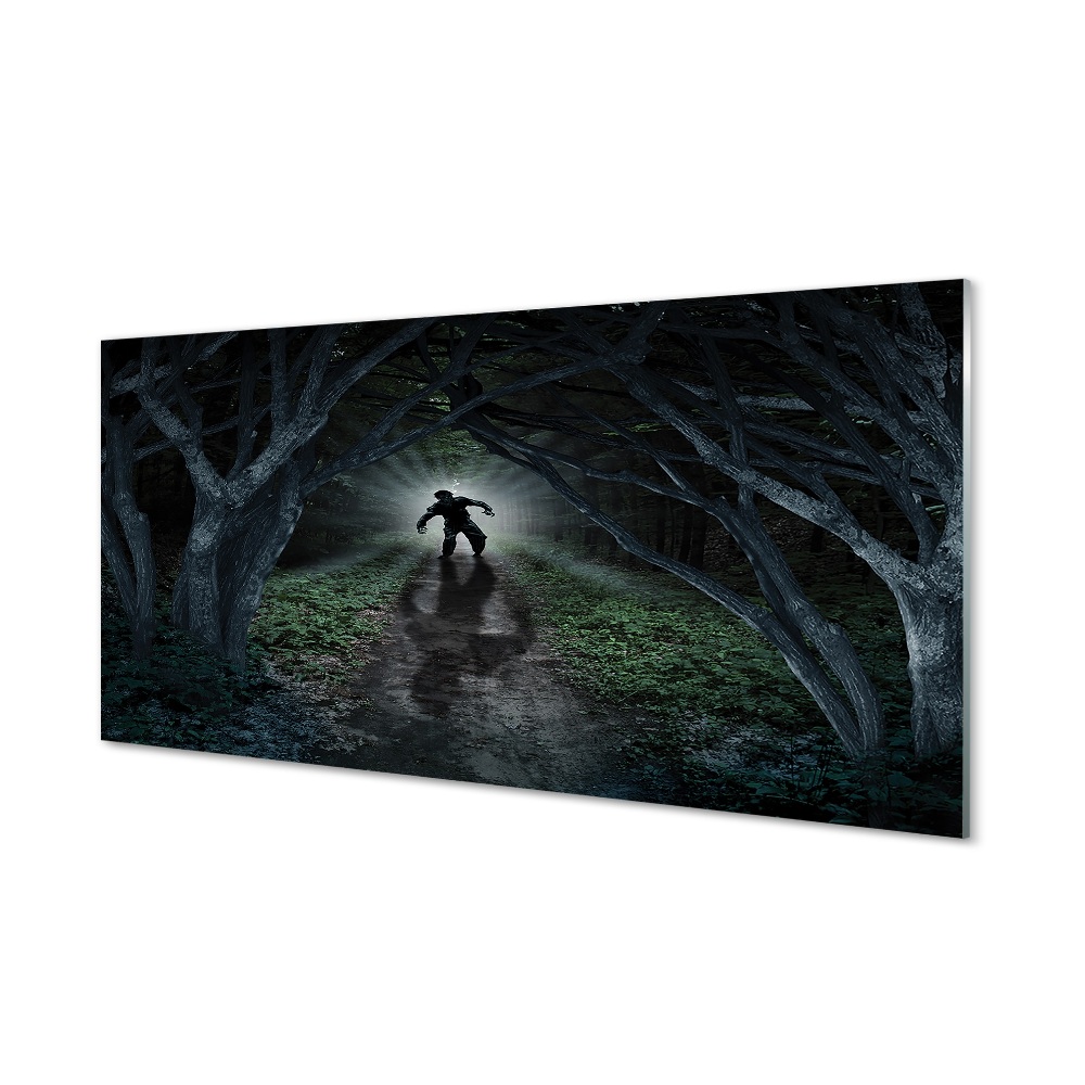 Obraz na szkle Postać w ciemnym lesie