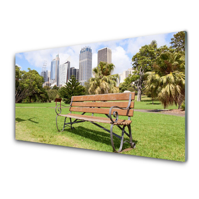 Obraz na Szkle Park Wieżowce Ławka
