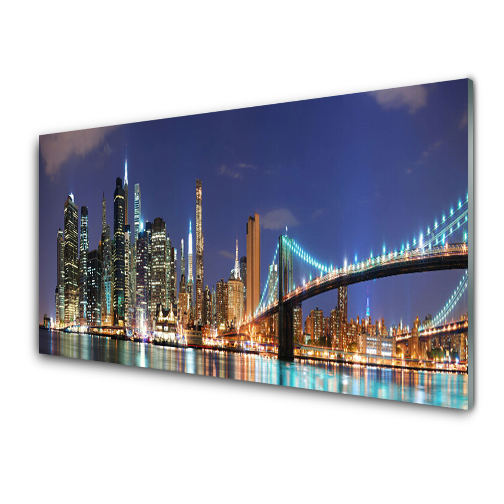 Obraz na Szkle Most Miasto Nocą