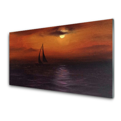 Obraz na Szkle Żaglówka na wodzie zachód