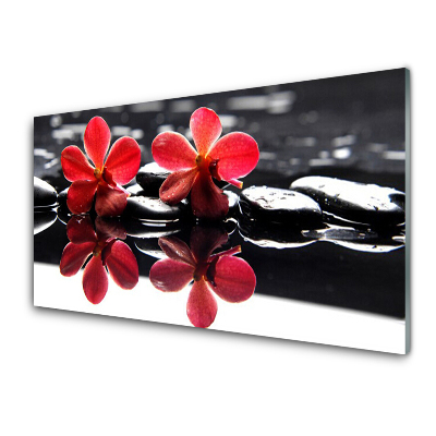 Obraz na Szkle Czerwone kwiaty odbite w wodzie