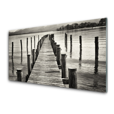 Obraz Szklany Czarno-białe Morze Most Architektura