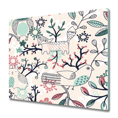 Deska kuchenna Rysunkowe zwierzęta wśród kwiatów