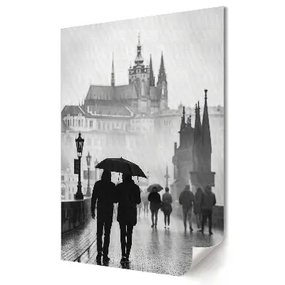 Stylowy plakat na ścianę Romantyczny spacer w deszczowej Pradze