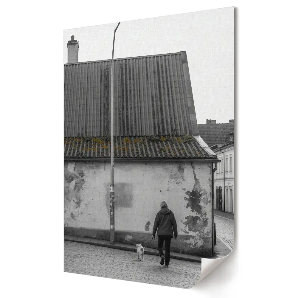 Stylowy plakat na ścianę Spacer w szarości miejskiego krajobrazu