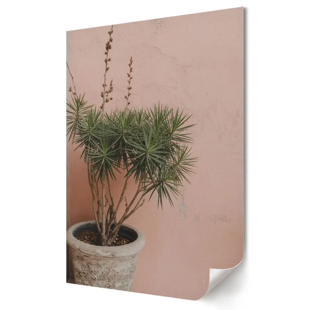 Plakat na materiale polycanvas Zielona roślina na różowym tle