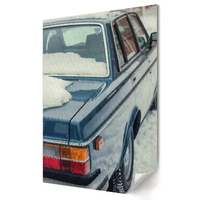 Stylowy plakat na ścianę Zimowy krajobraz z klasycznym samochodem