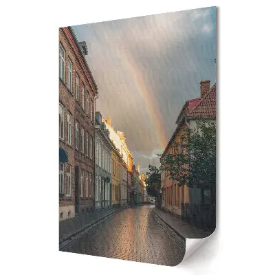 Plakat na materiale polycanvas Urokliwa ulica pod tęczą