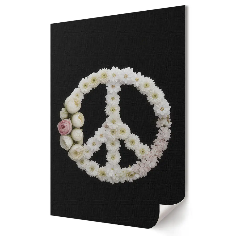 Plakat na materiale polycanvas Kwietny Symbol Pokoju na czarno