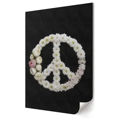 Plakat na materiale polycanvas Kwietny Symbol Pokoju na czarno