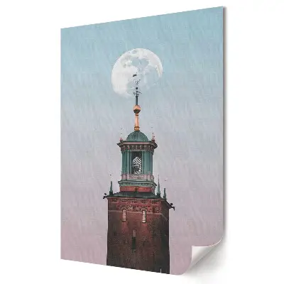 Plakat na materiale polycanvas Wieża pod Księżycem w Różowych Barwach