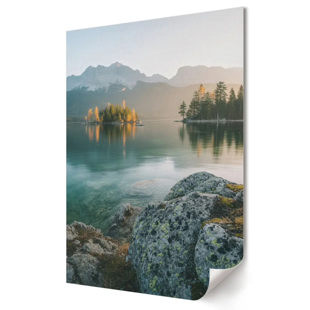 Plakat na materiale polycanvas Spokojny poranek nad jeziorem