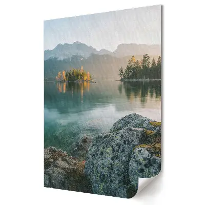 Plakat na materiale polycanvas Spokojny poranek nad jeziorem