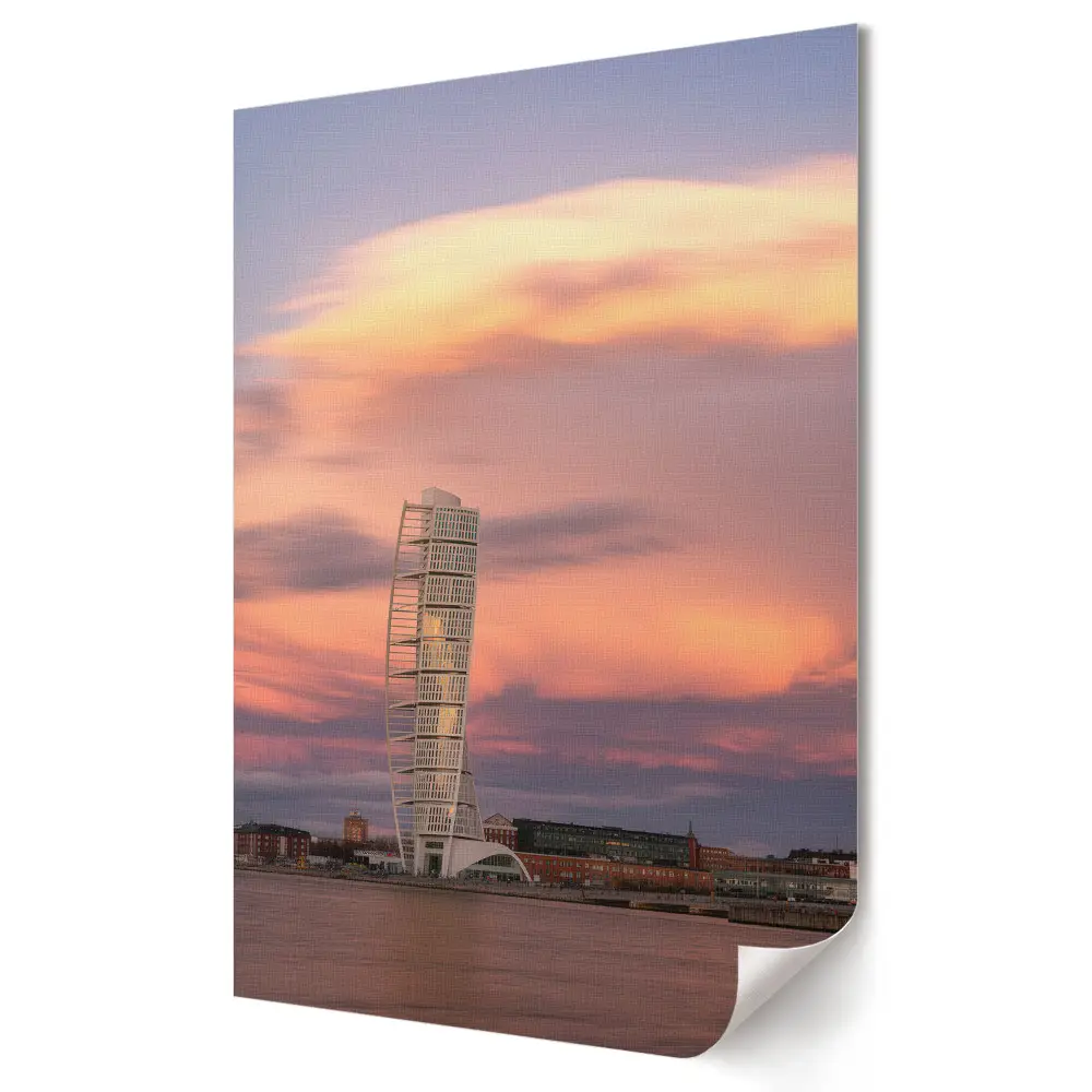 Stylowy plakat na ścianę Zachód słońca nad nowoczesną architekturą