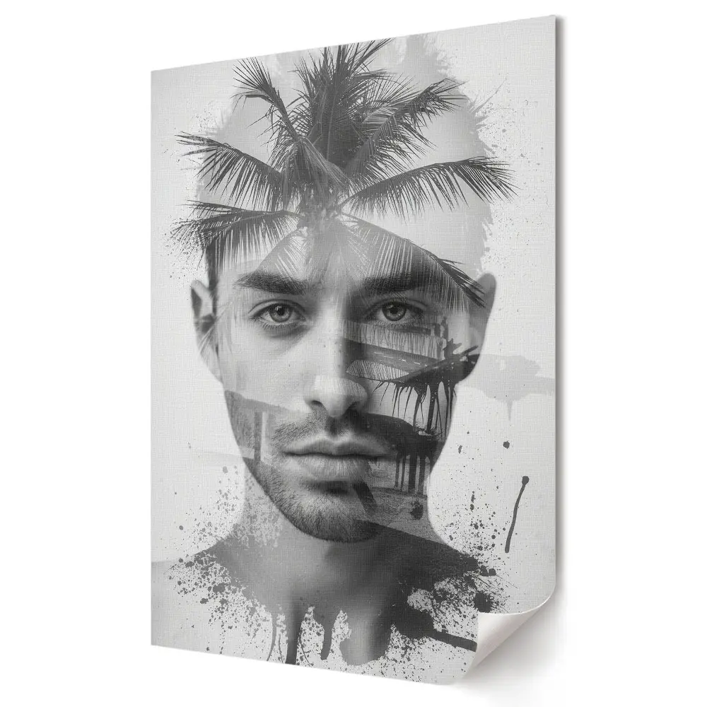 Nowoczesny plakat dekoracyjny Tajemniczy portret z palmami w tle