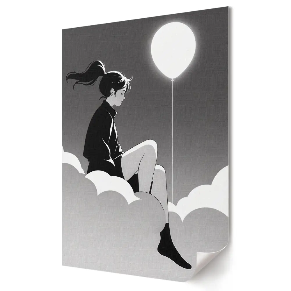 Plakat na materiale polycanvas Marzenia w chmurach z balonem