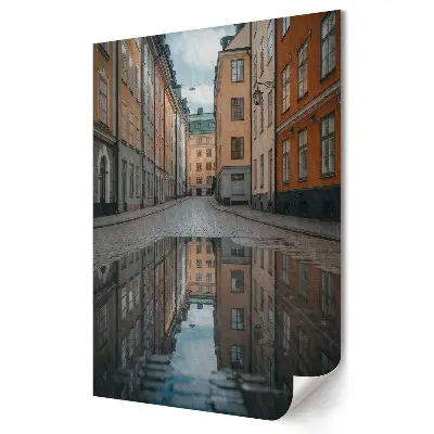 Plakat na materiale polycanvas Odbicie ulicy w deszczowy dzień