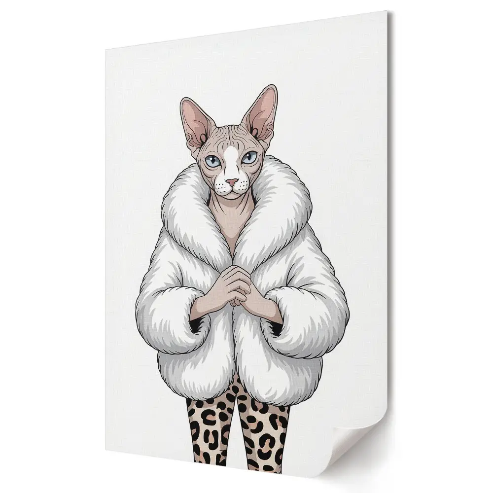 Plakat na materiale polycanvas Koty w modzie stylowy futrzak