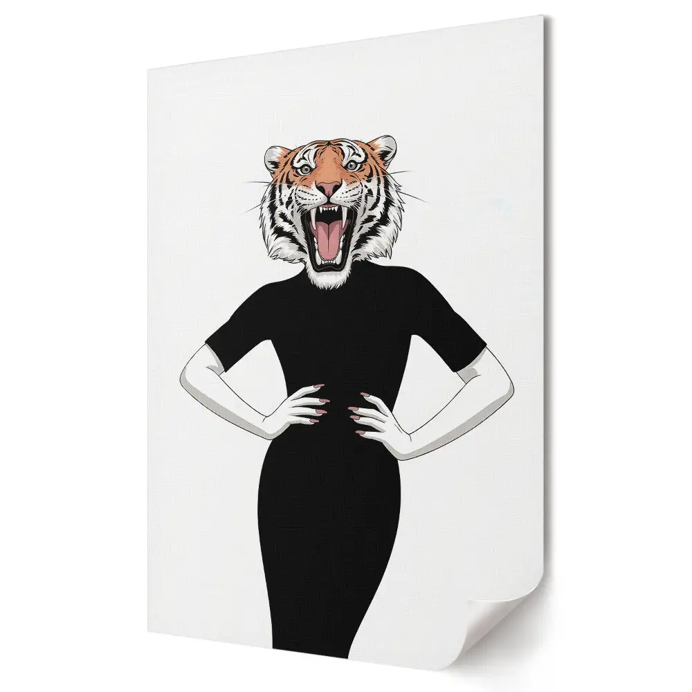 Plakat na materiale polycanvas Kobieta z głową tygrysa w modzie