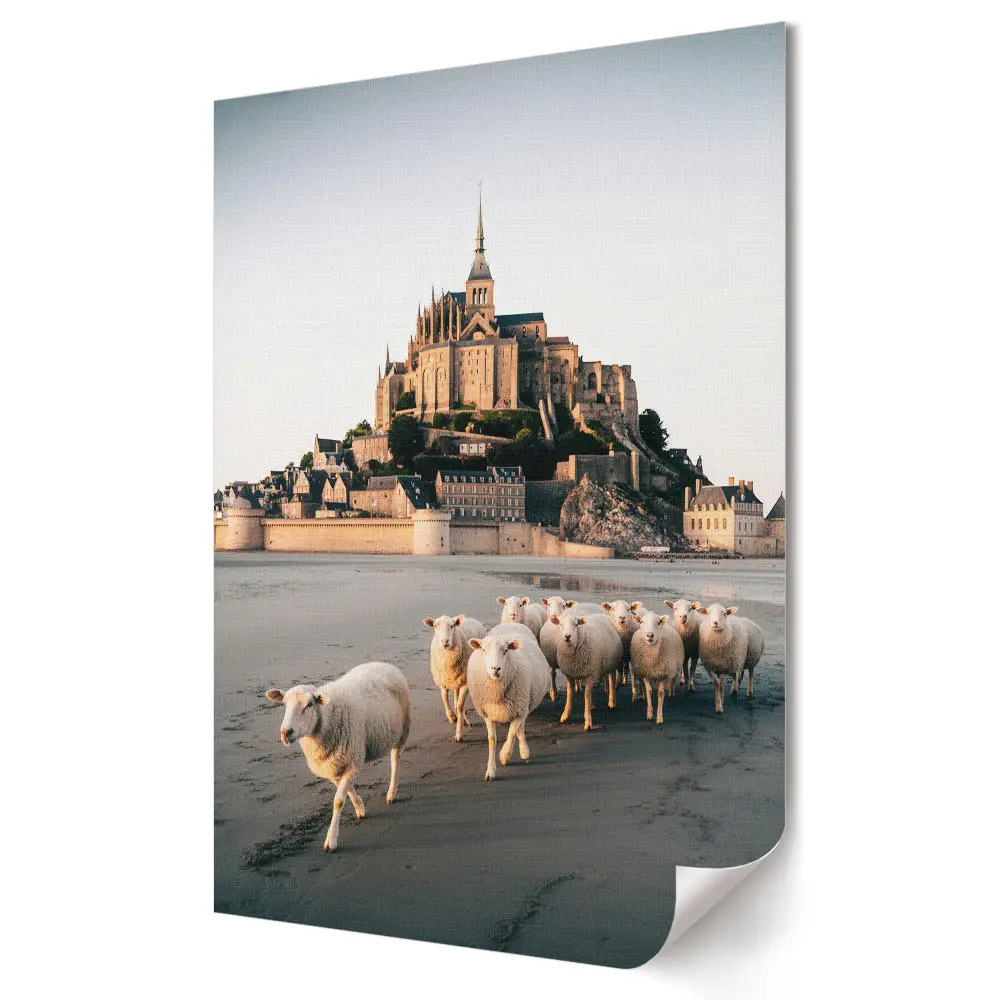 Plakat na materiale polycanvas Owce w drodze do zamku