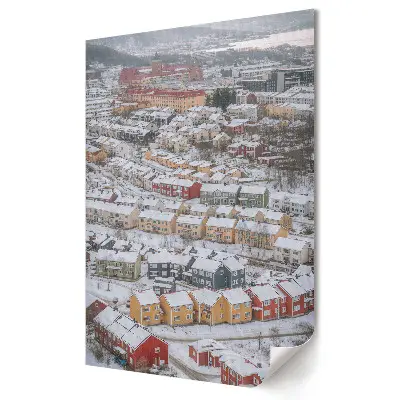 Stylowy plakat na ścianę Zimowy krajobraz kolorowych domów