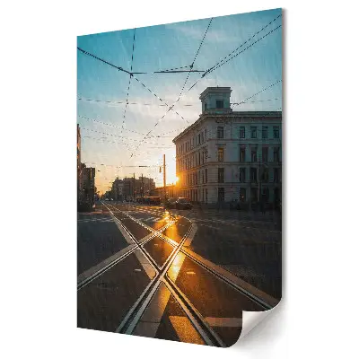 Plakat na materiale polycanvas Zachód słońca nad torami tramwajowymi