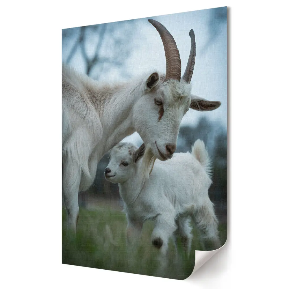 Plakat na materiale polycanvas Mama koza z małym koźlątkiem
