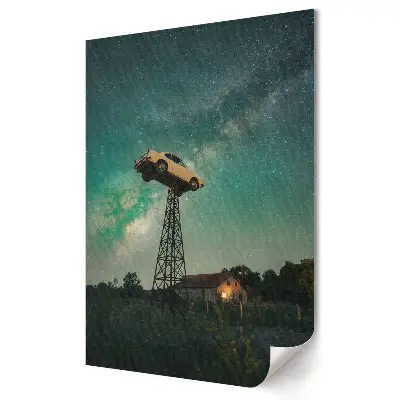 Plakat na materiale polycanvas Samochód wśród gwiazd nocą