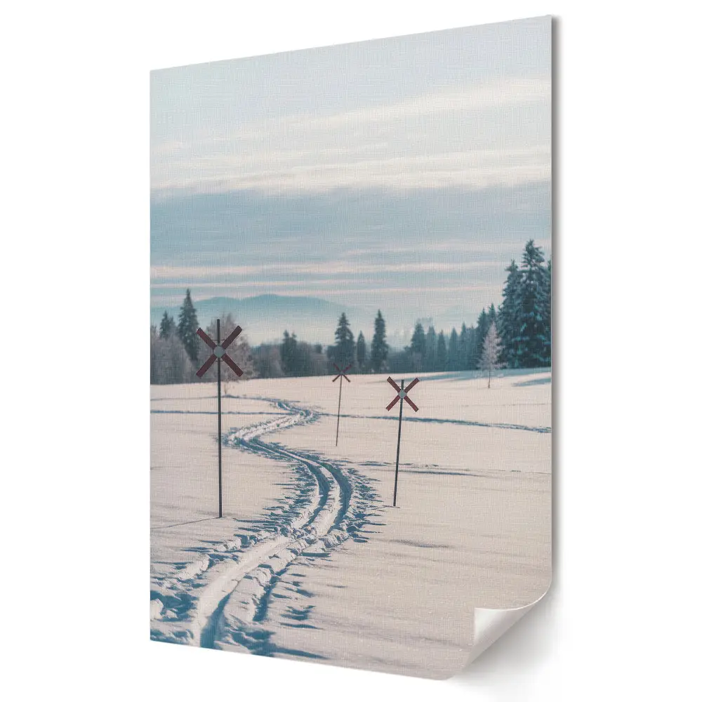 Plakat na materiale polycanvas Zimowy krajobraz z torami w śniegu