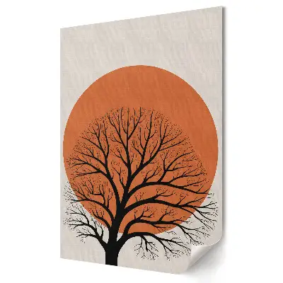 Plakat na materiale polycanvas Czarny krzew w pomarańczowym słońcu