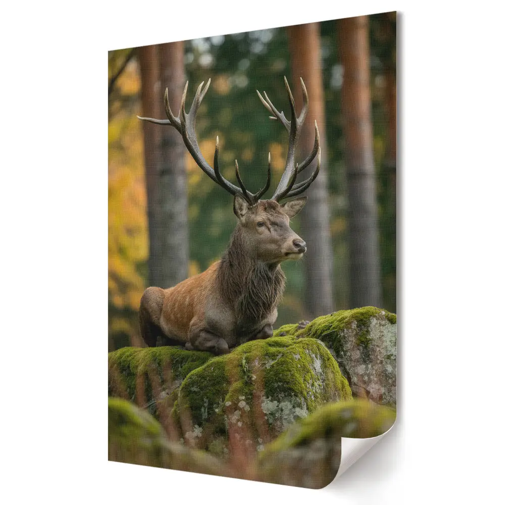Plakat na materiale polycanvas Wielki jeleń w leśnym otoczeniu