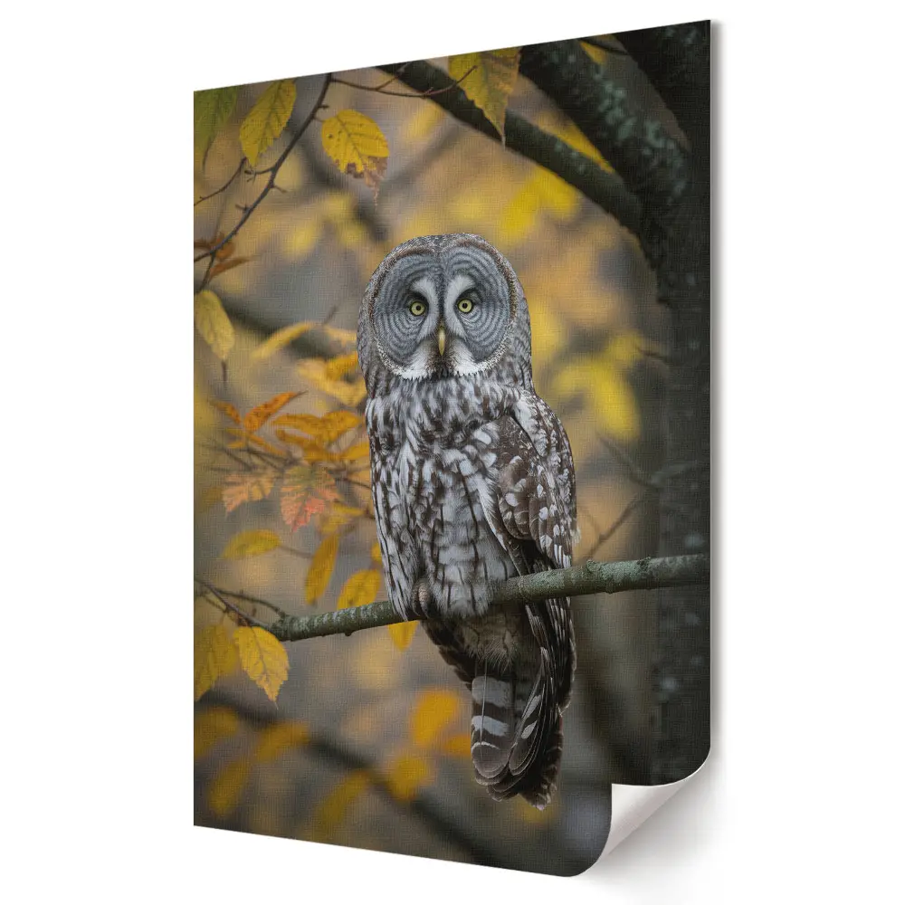 Stylowy plakat na ścianę z sową w jesiennej scenerii leśnej