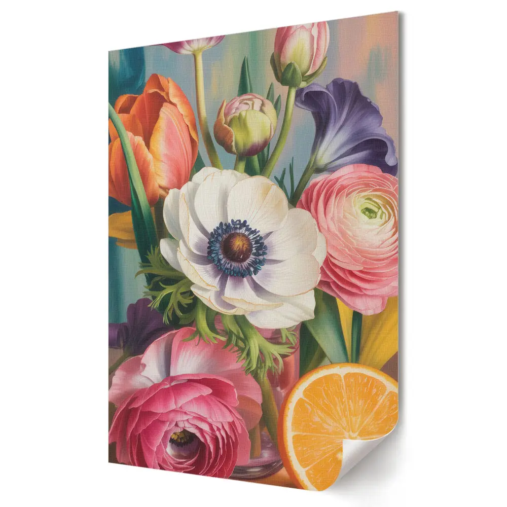 Plakat na materiale polycanvas Kwiatowa kompozycja z owocowym akcentem