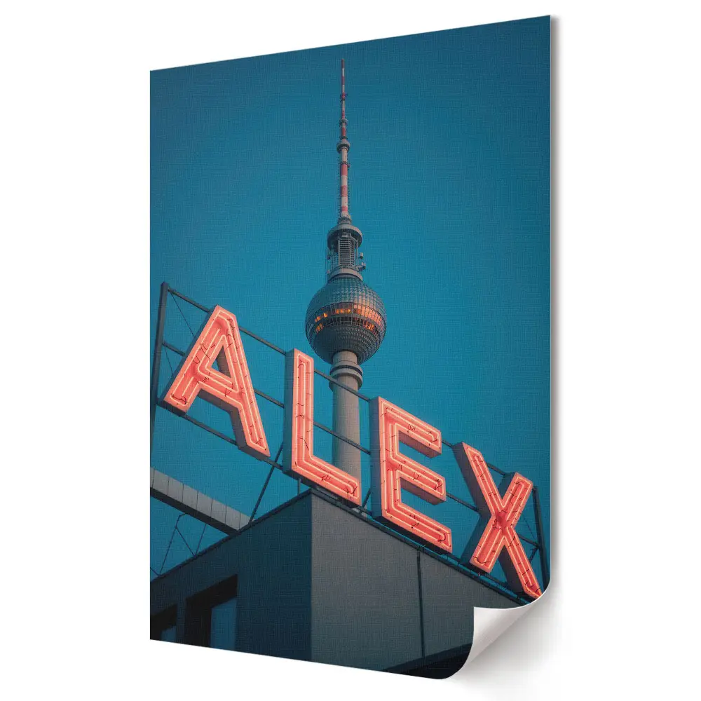 Nowoczesny plakat dekoracyjny Berlin z neonowym znakiem i wieżą