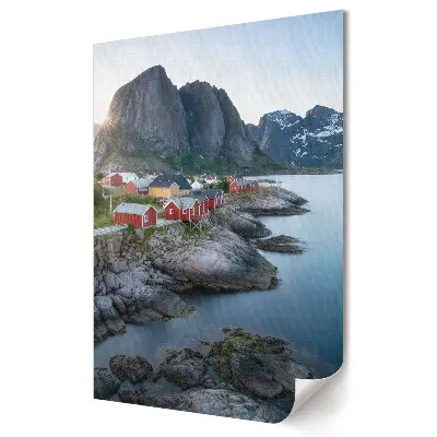 Nowoczesny plakat dekoracyjny Malownicze domki nad fiordem w Norwegii