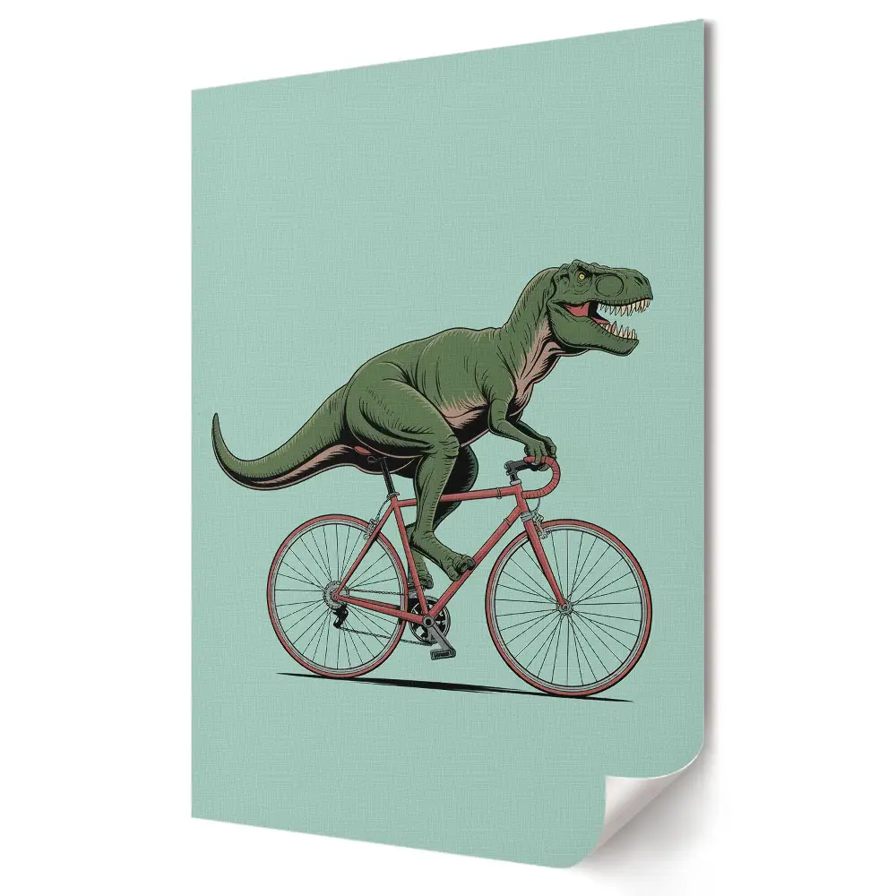 Plakat na materiale polycanvas Dinozaur na rowerze w akcji