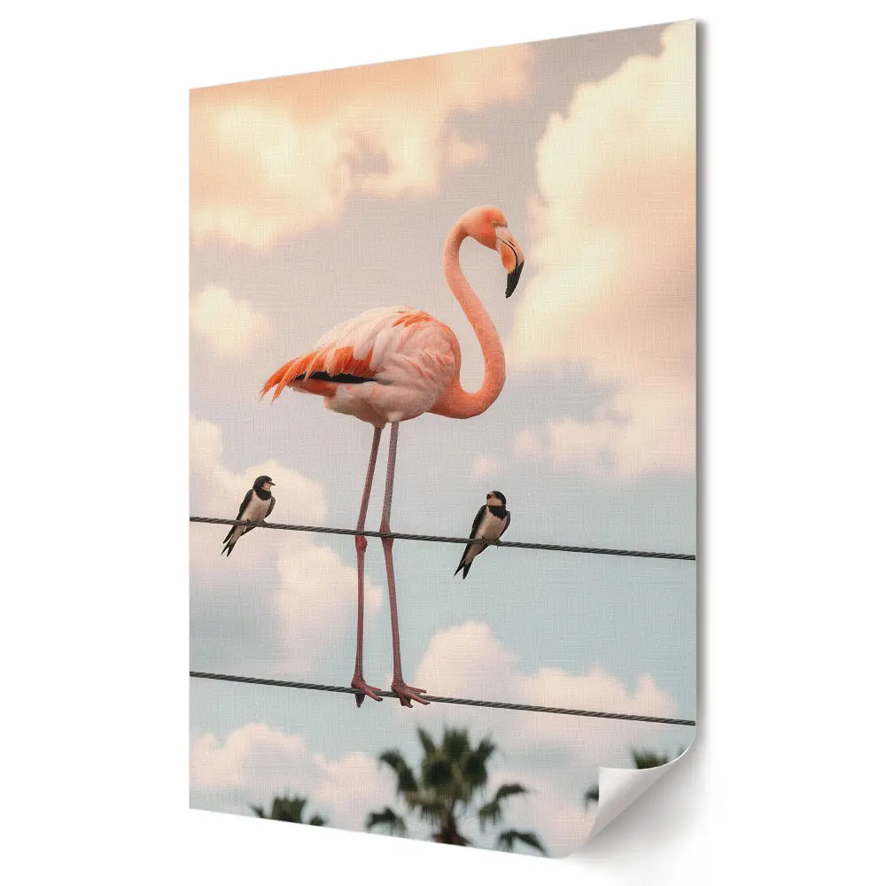 Grafika ścienna na płótnie Flamingo na tle pastelowego nieba