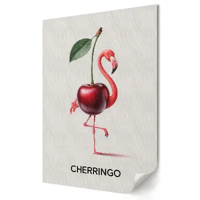 Plakat na materiale polycanvas Flamingo z wiśnią na szyi