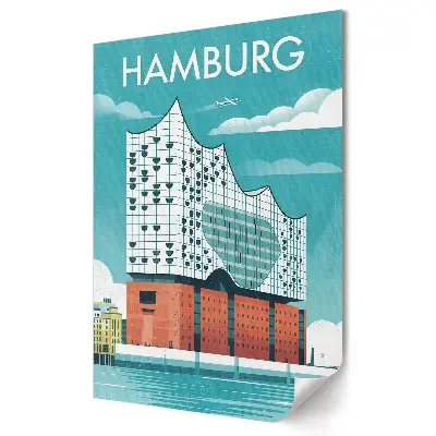 Stylowy plakat na ścianę z ilustracją nowoczesnej architektury Hamburga
