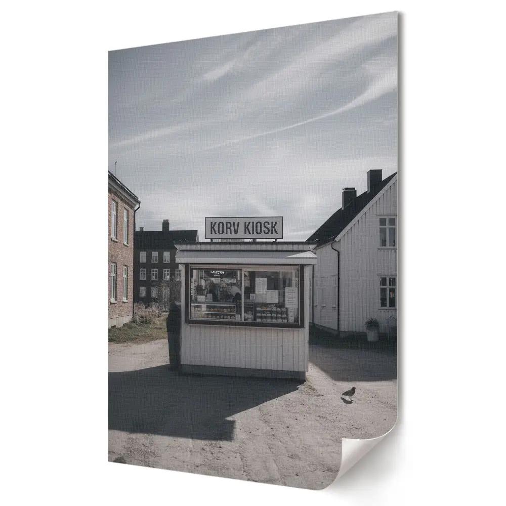Stylowy plakat na ścianę z grafiką kiosku z hot dogami w mieście
