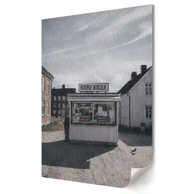 Stylowy plakat na ścianę z grafiką kiosku z hot dogami w mieście
