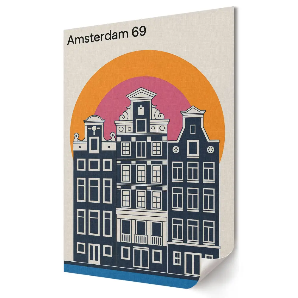 Stylowy plakat na ścianę Amsterdamskie Kamienice w stylu retro