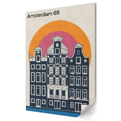 Stylowy plakat na ścianę Amsterdamskie Kamienice w stylu retro