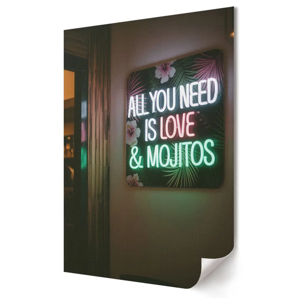 Plakat na materiale polycanvas Miłość i mojito w neonowym blasku