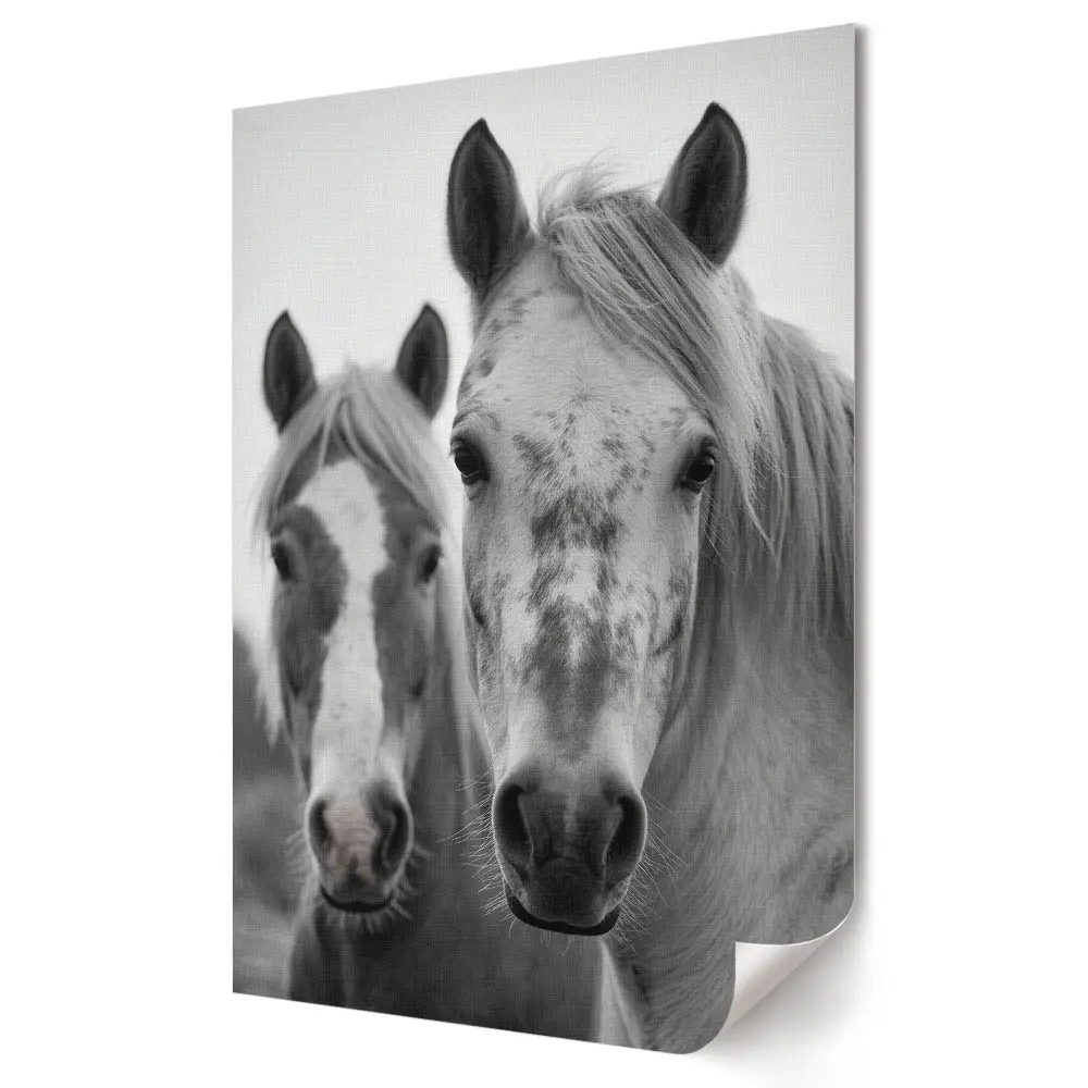 Stylowy plakat na ścianę Bliskie spotkanie z końmi w monochromie