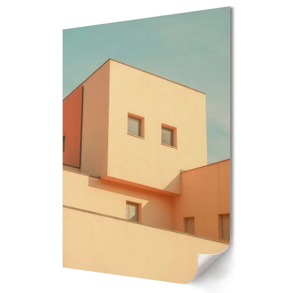 Grafika ścienna na płótnie przedstawiająca nowoczesną architekturę w pastelowych kolorach