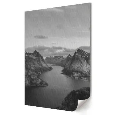 Plakat na materiale polycanvas z czarno-białą panoramą górskiego krajobrazu